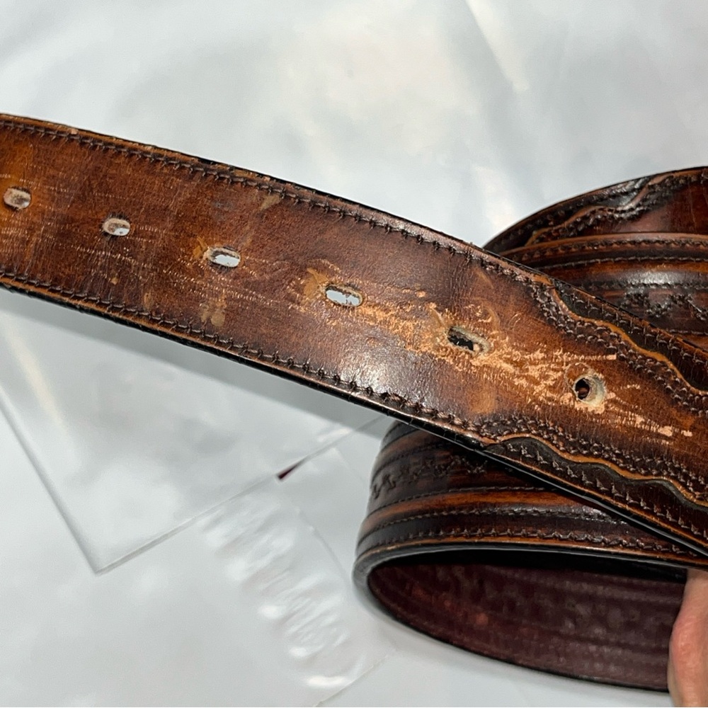 LEEGIN Vtg Men’s BIG TALL Brown Leather BELT 1.5” Wide REMOVABLE BUCKLE, 46-51” - Picture 5 of 16